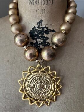 Katrina Aztec Sun Medallion Necklace Vintage beads!
